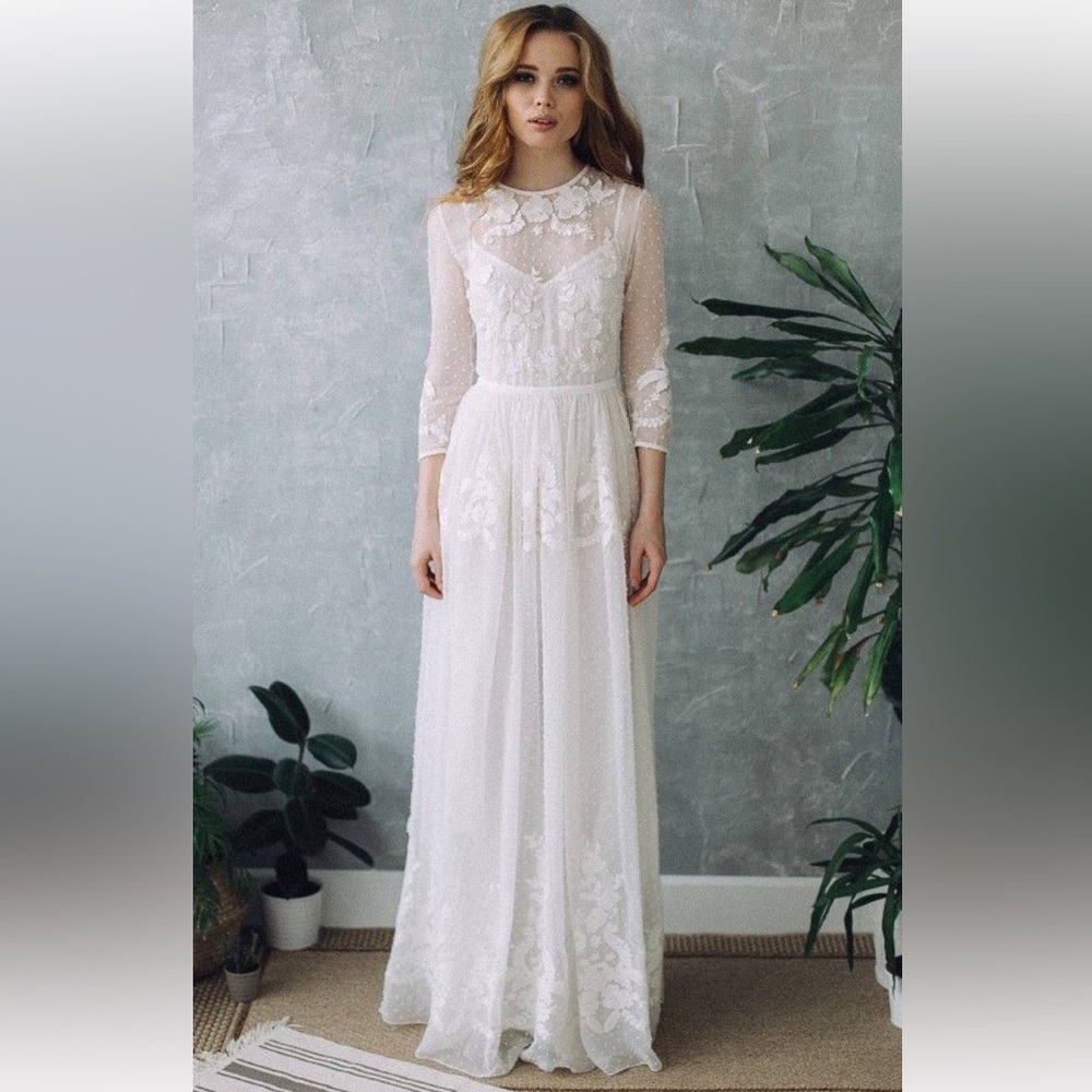 Three-Quarter Sleeve Boho Wedding Dress